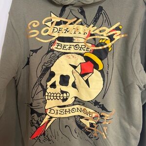 Ed Hardy Men's Graphic Hoodie - Olive Medium NWT
